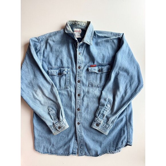 Vintage 90's JORDACHE Blue Cotton Denim Button Down Shirt, Size L - Picture 3 of 13